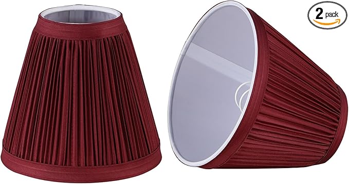 Aspen Creative 33124-2 Small Pleated Empire Shape Chandelier Clip-On Lamp Shade, Burgundy, 3" Top x 6" Bottom x 5" Slant, 2 Pack