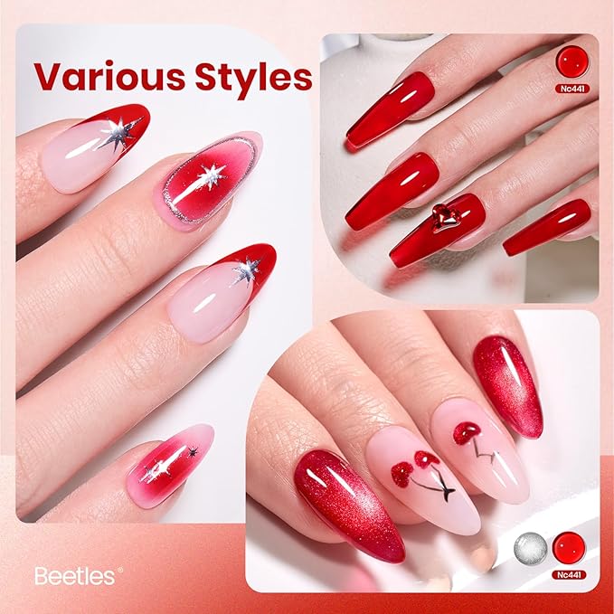 Beetles Ruby Cherry Jelly Red Gel Nail Polish - 15ML Full Size Neutral Jelly Red Sheer Gel Nail Polish Translucent Effect Soak Off UV LED French Nail Art Salon DIY Manicure Gift for Women