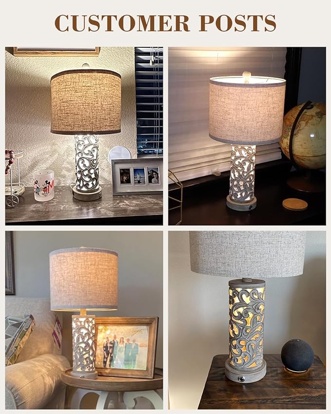 OYEARS 3-Way Dimmable 22'' USB A+C Touch Control Table Lamp with Nightlight for Living Room Bedroom Farmhouse Bedside Nightstand Lamps (Bulb Included)