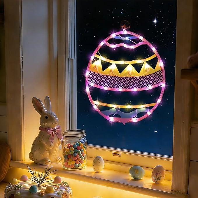 17" 35LED Lighted Pink Easter Egg Decor, Sweet Warm Glow for Desk, 120V Plug-in, UL Certified, Elegant Gift Box Packed