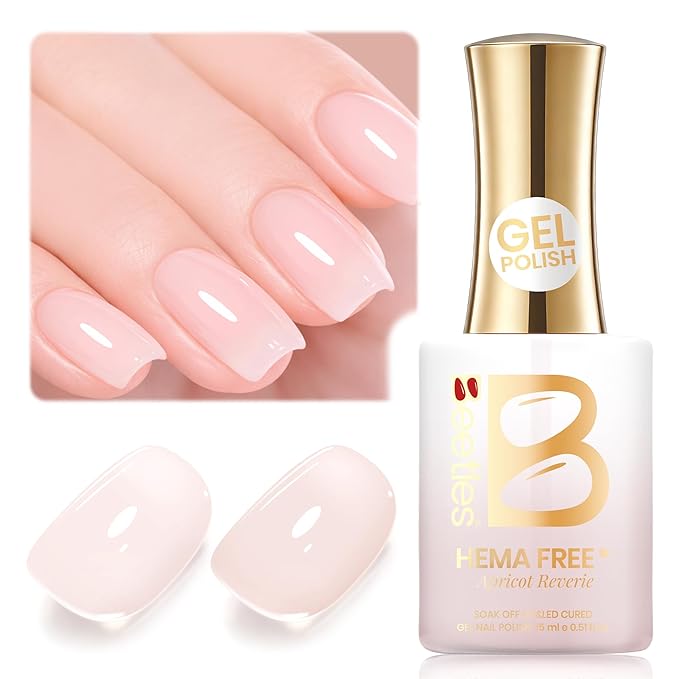 Beetles Apricot Reverie Nude Gel Polish - 15ML Full Size Neutral Jelly Nude Pink Nail Polish Base Color Nail Concealer Sheer Translucent Effect Soak Off UV French Nail Art Salon DIY Manicure Gifts