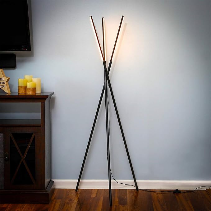Brightech Stix Floor Lamp, Tall Tree Lamp for Offices, LED Tripod Lamp for Living Rooms, Great Living Room Décor, Dimmable Standing Lamp With 3 Lights for Bedroom Reading - Black