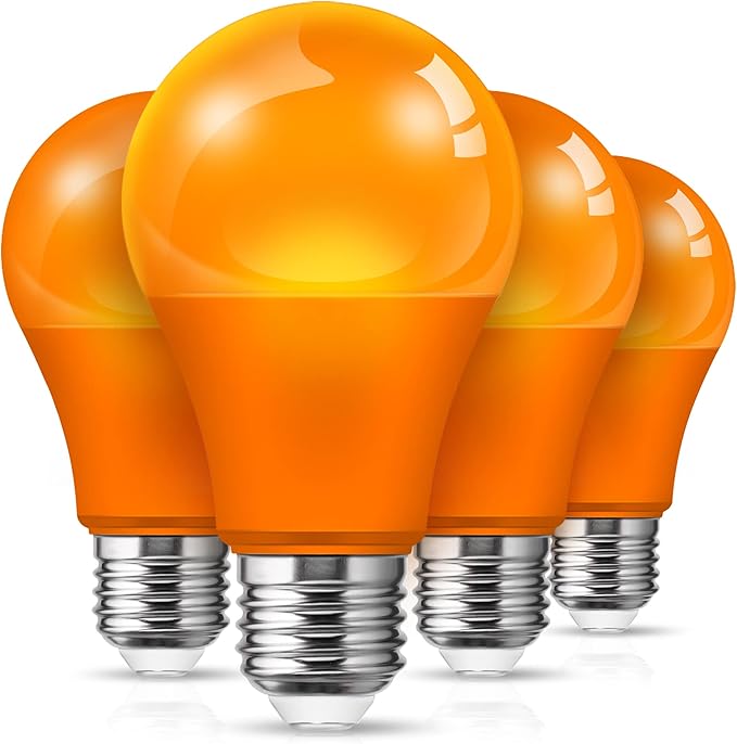 L LOHAS LED Halloween Orange LED Light Bulbs Outdoor, A19 9W(60W Equivalent) Orange Colored Light Bulb, E26 Base, Non-Dim, 4-Pack