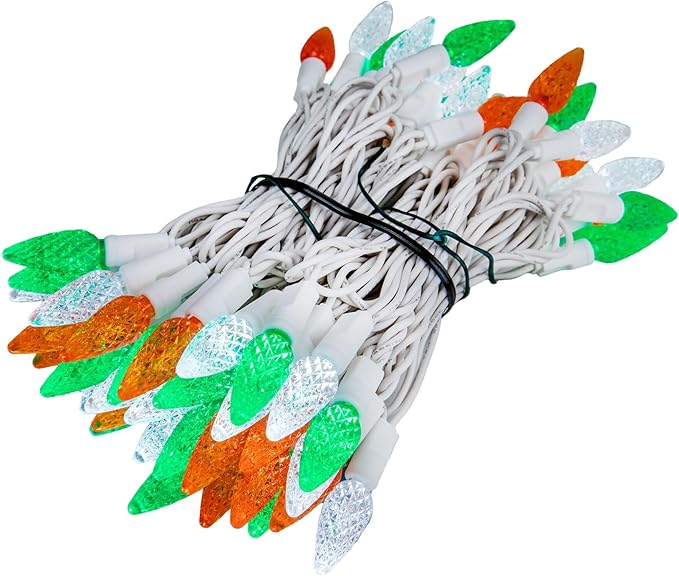 ‎‎‎Novelty Lights 24FT 70 LED C6 LED St. Patrick's Day String Lights, Outdoor Christmas Tree Commercial Grade LED String Lights, Christmas Lights Outdoor Tree Decorations Outdoor (Green/White/Orange)