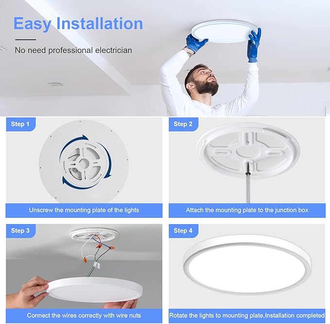 hunhun 16 Inch Dimmable LED Flush Mount Ceiling Light 4800LM Round Light Fixture 5 Color Temperature Selectable Super Slim Large Flat Ceiling Lamp for Living Dining Room White