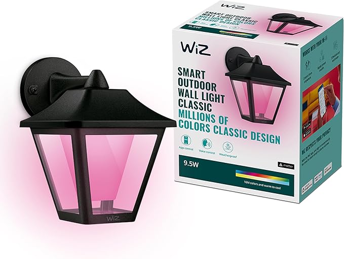 WiZ Connected Classic Outdoor Wall Light, 16 Million Colors, Compatible with Alexa, Google Assistant, Bluetooth Compatible, No Hub Required