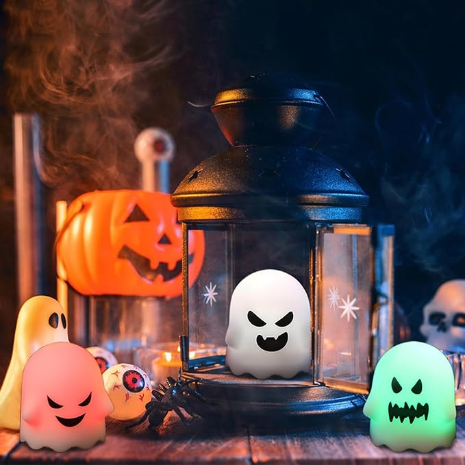 Wondise Halloween Flickering Flameless Candles with Remote and Timer, Color Changing Battery Operated Tea Lights Candles Spooky LED Candles for Halloween Home Horror Party Decoration(2 x 2.4 Inches)