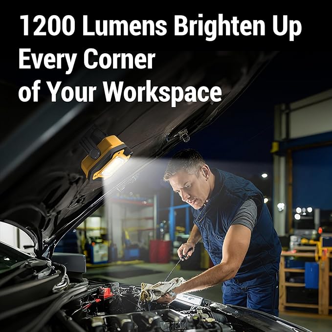 Rechargeable LED Work Light, 6000mAh 16 Hours Long-Lasting Cordless Magnetic Light, IPX5 Waterproof, 360°Rotate Portable Flashlights, Battery Lamp for Car Repair&Camping, Gifts for Men