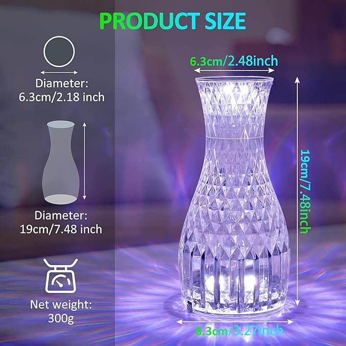 Crystal Lamp, Crystal Table Lamp Rose Crystal Lamp USB Diamond Table Lamp 16 Color Changing Touch Crystal Lamp (H)