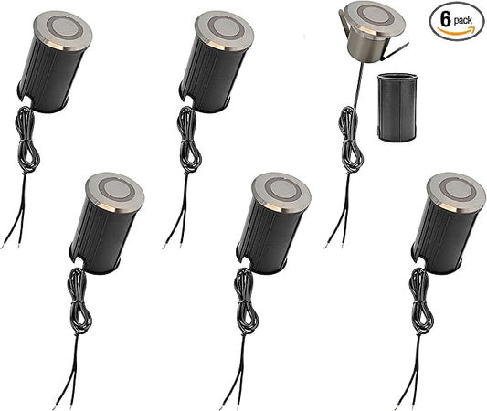 LUMENGY LED In-Ground Paver and Deck Light with Patented Ring Light Effect, 1W, 12V Low Voltage, IP67 Waterproof, for Decks, Driveways, Patios, Steps and Paver Surfaces, Stainless Steel Finish, 6-Pack
