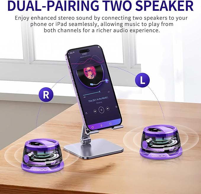 Magnetic Bluetooth Speaker - Portable Mini Speakers with RGB Light, Multifunctional G200 Speaker with 3D Surround Sound, 7H Playtime, Phone Stand for iPhone Android, Gifts for Teens, Purple