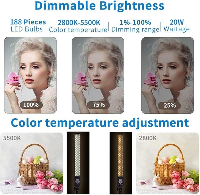 LED Video Light Battery Powered Photography Light Portable Handheld Wand,Dimmable 2800-5500K Photo Studio Light Kit with NP-970 Li-ion Battery and Stand for Portrait, YouTube,Outdoor Video