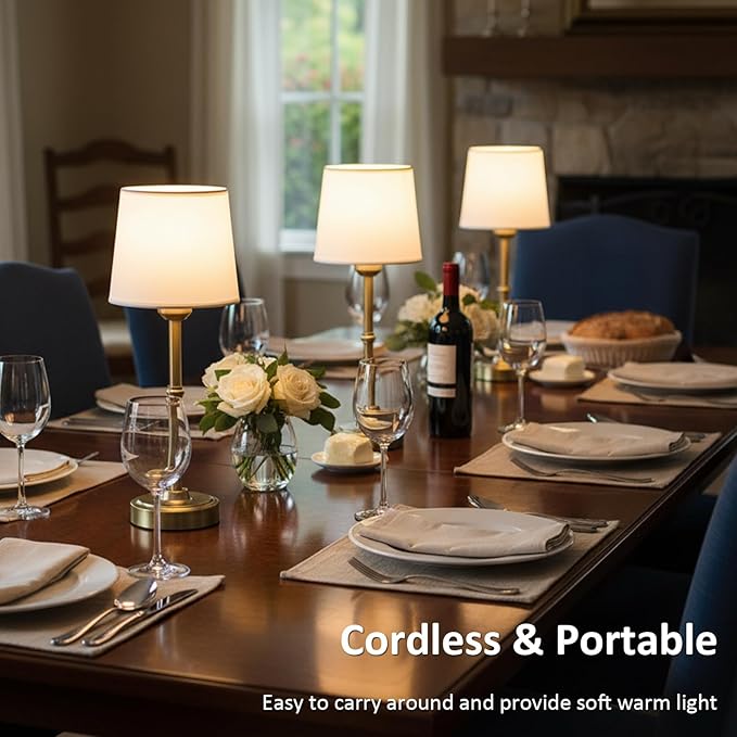 Cordless Table Lamp Rechargeable, Portable Battery Operated Light for Bedroom Living Room, 6000mAh Fabric Shade Desk Lamp 3000K Eye-Caring Home Decor for Dining Balcony Patio Counter Nightstand Hotel