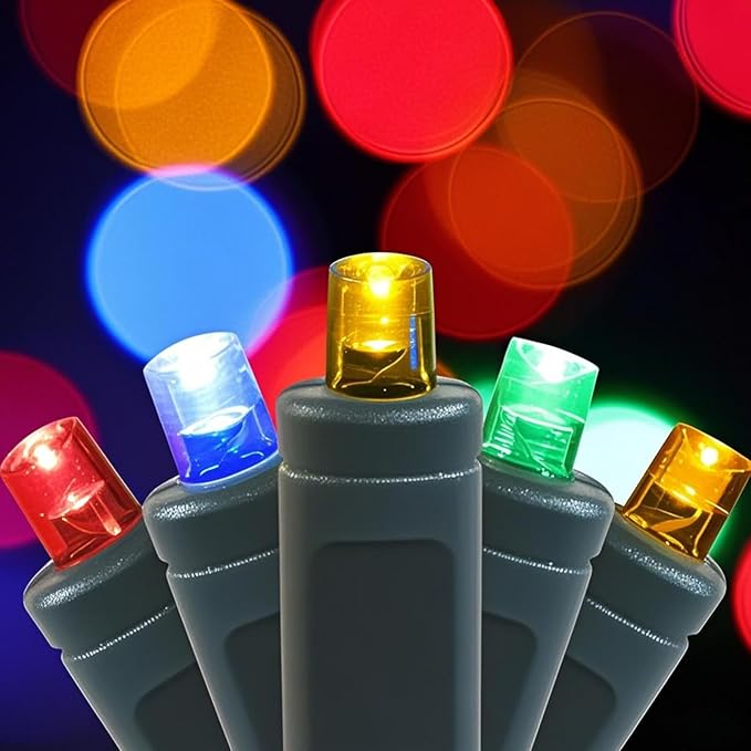 100 LED 5MM Multicolor Christmas Lights, 33FT Indoor/Outdoor String Light, Mini Lights for Garden, Patio, Christmas Trees - Green Wire, Commercial Grade, UL Listed