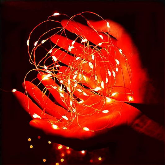 Red Halloween Lights 7Ft Fairy Lights Battery Operated LED Christmas Lights Indoor Outdoor Center Pieces Garlands Party Table-1Pack
