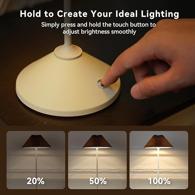 Cordless Rechargeable Touch-Control LED Table Lamp – 3 Adjustable Color Temperatures, Lightweight & Portable, Matte Metallic Finish, Waterproof, Battery Operated for Indoor& Outdoor Use (White&Brown)