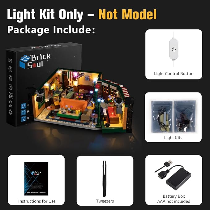 BrickSoul Upgrade Light Kit for Lego 21319 Friends Central Perk Building Set | with ON/Off & Dimmer Switch & Hidden Cable Tech | Easy Install Lighting Set (21319 Set NOT Included)