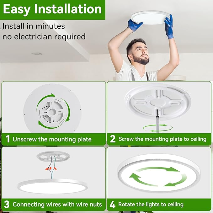 LED Ceiling Light, 9 Inch Led Flush Mount Ceiling Light 2800LM 3000K/4500K/6000K 3CCT Dimmable for Kitchen,Bedroom,Living Room(8 Pack, White)…