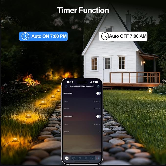 Outdoor Ground Lights, 50FT Smart RGB Pathway Lights with APP/Remote Control, Music Sync, Timer Function, IP67 Waterproof Wired Color-Changing Pathway Light for Garden, Courtyard, Lawn and Parties