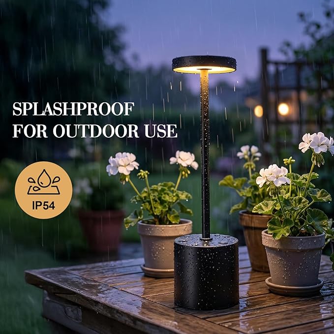 Rechargeable Table Lamp –Outdoor Touch Cordless Desk Lamps, 5000mAh Battery Operated Lamp with 3-Color Dimmable Light, Portable LED Lamp for Bedroom, Dining Room, Patio, Outdoor (Black)