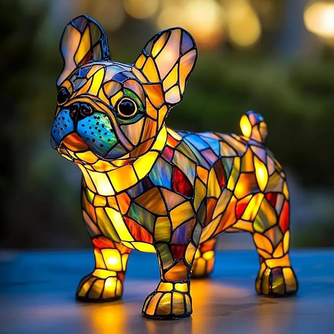 Rainbow Puppy Lamp Stained Glass Dog Night Light 3D Retro Stained Resin Rainbow Pup Lights Charge Powered Table Lamp Puppy Glow Lamps for Home Bedroom Desk (G)