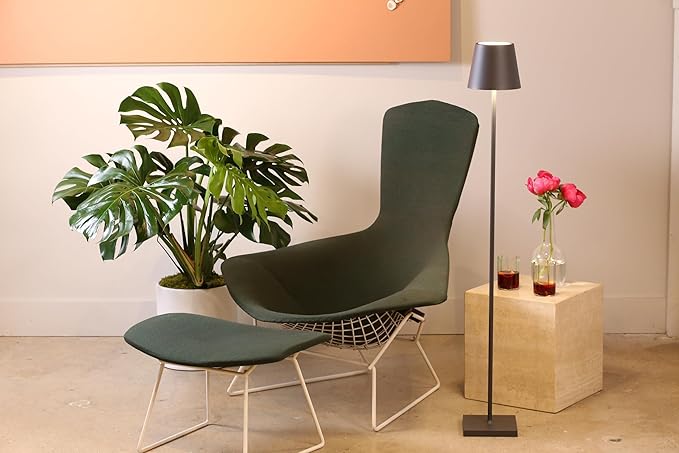 Zafferano, Poldina L Lamp, Rechargeable Cordless Floor Lamp with Touch Controls, Suitable for Indoor and Outdoor, Dimmer, 2200-3000 K, Adjustable Height 20.4-48 Inches, Dark Grey Color