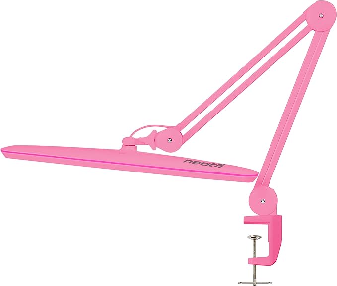 Neatfi XL LED Desk Lamp with Clamp – 2,200 Lumens, 23” Wide, Dimmable Task Light for Office, Study, Crafting & Nail Techs (Non-CCT with Clamp, Pink)