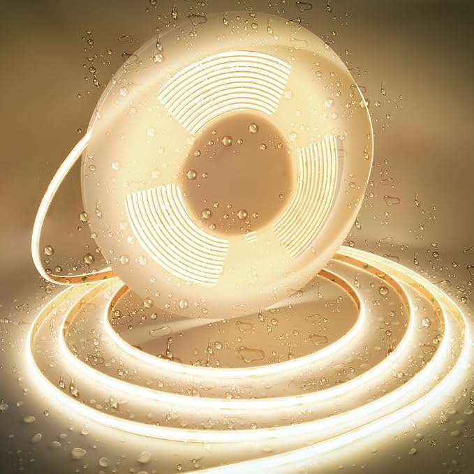 32.8ft COB LED Strip Lights Waterproof IP68, 4000K Natural White Outdoor 24V Dimmable Silicone LED Tape Lighting High Density, 6000LM+, 3200LEDs Clips and Screws(Power Supply Not Included)