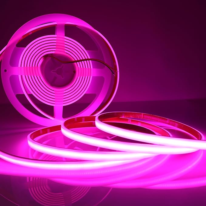 COB LED Strip Lights Pink 480LEDs/m DC12V 16.4ft/5m Waterproof IP67 High Density LED Rope Lights for Outdoor Cabinets Desks Party DIY Decor