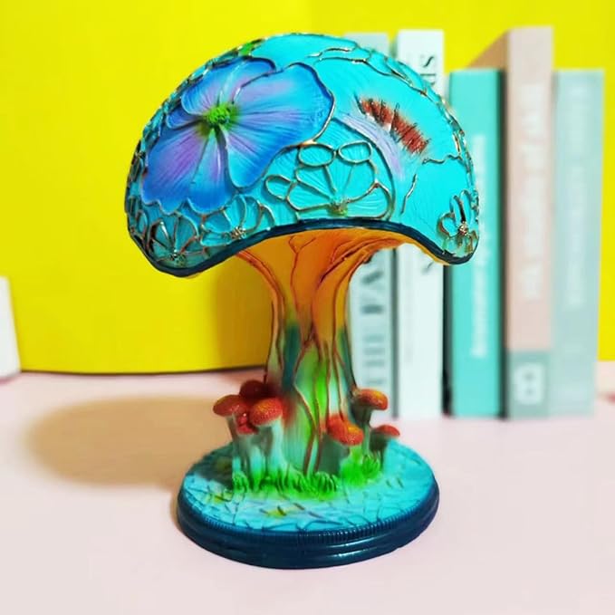 Painting Mushroom Table Lamp,7.9 Inch High Stain Plant Series Night Light, Bohemian Resin Mushroom Decoration Bedside Lamp Bedroom Living Room Home Office Decoration Gifts (20CM)