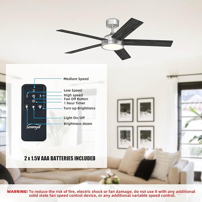 54 Inch Ceiling Fan with Light and Remote, Dimmable Modern Farmhouse Ceiling Fan for Living Room, Dining Room, 3 Speed, Reversible Motor, Brushed Nickel