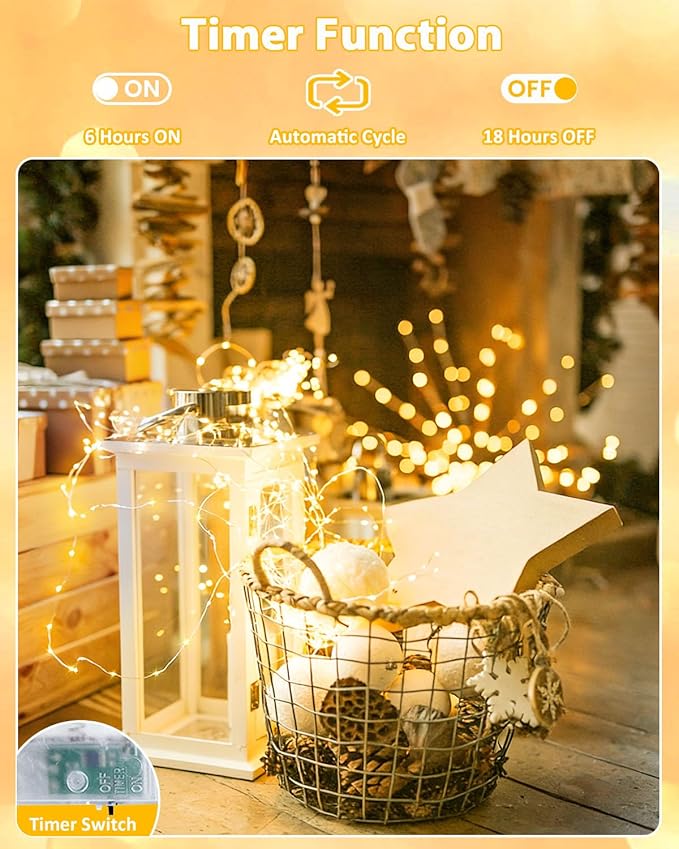 4 Pack 60 LED Fairy Lights Battery Operated with Timer, 20FT Waterproof Twinkle Lights Indoor Outdoor, Cuttable String Lights for Bedroom, Wedding, DIY, Centerpiece, Christmas Decorations (Warm White)