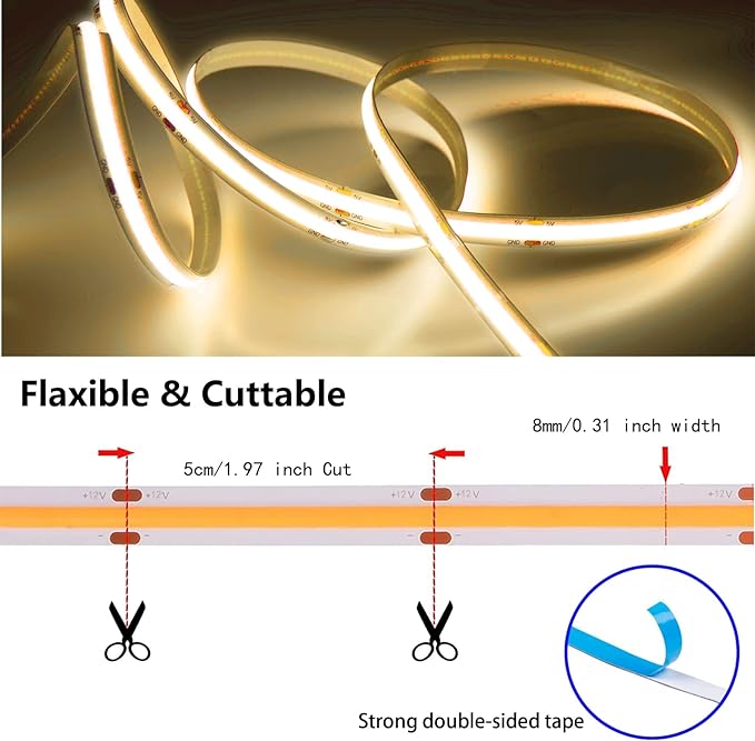 MDee】COB LED Strip Lights Pink 1.64ft/0.5m USB Powered 5V Flexible LED Tape Lights with USB Connector CRI 90+ 800LM/m 320LEDs/m for Indoor and Outdoor Décor（Pink1.64ft/0.5m）