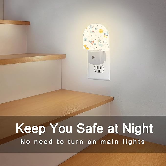 Cute Dino Astronauts Night Light, Cosmic Galaxy Dinosaurs Dusk to Dawn Night Light Plug in,0.5w Energy Saving Sleep Friendly NightLight for Kids Boys Girls Home Decor