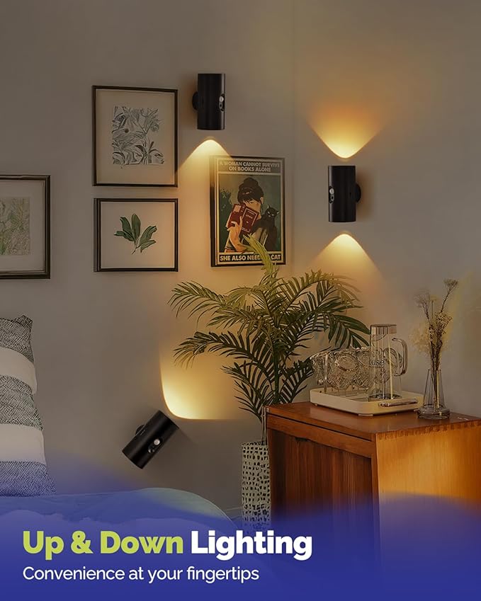 4,000mAh Rechargeable Motion Sensor Wall Lights with Remote, Wireless Adhesive Wall Light, Magnetic Sconce Battery Powered, 3 Colors Cordless Wall Mounted Light Dimmable for Room, 2 Pack