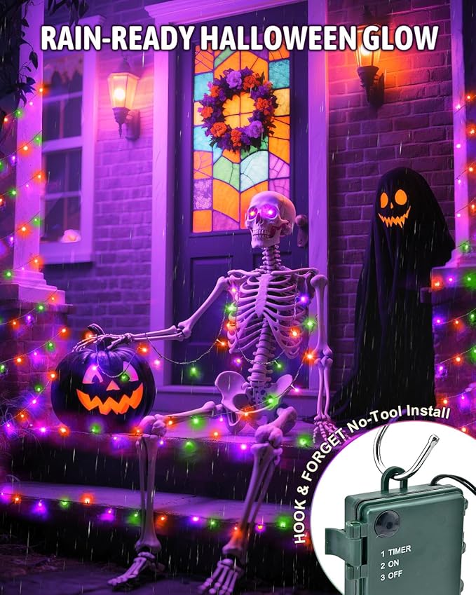 Halloween String Lights Battery Operated, Orange Purple and Green Fairy Lights with Timer Waterproof 9.8ft 30 LED Halloween Decorations for Outdoor Indoor Patio Party Garden Yard Decor