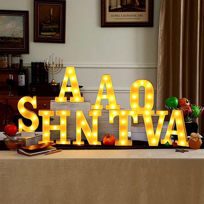 9 Pcs Shana Tova Large LED Letter Signs Rosh Hashanah Decor LED Lights Battery Powered Shana Tova Party Table Decorations for Party Rosh Hashanah Tabletop Decorations