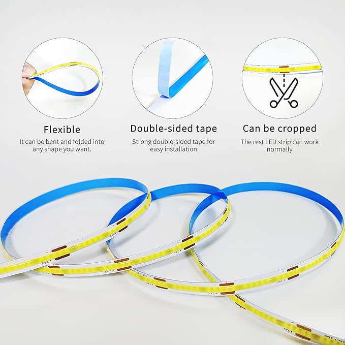32.8ft COB LED Strip Light White Dimmable DC 24V 6000K Flexible LED Tape Light for Bedroom, with Remote and app Control LED Tape Lights,for DIY Home Decoration（White