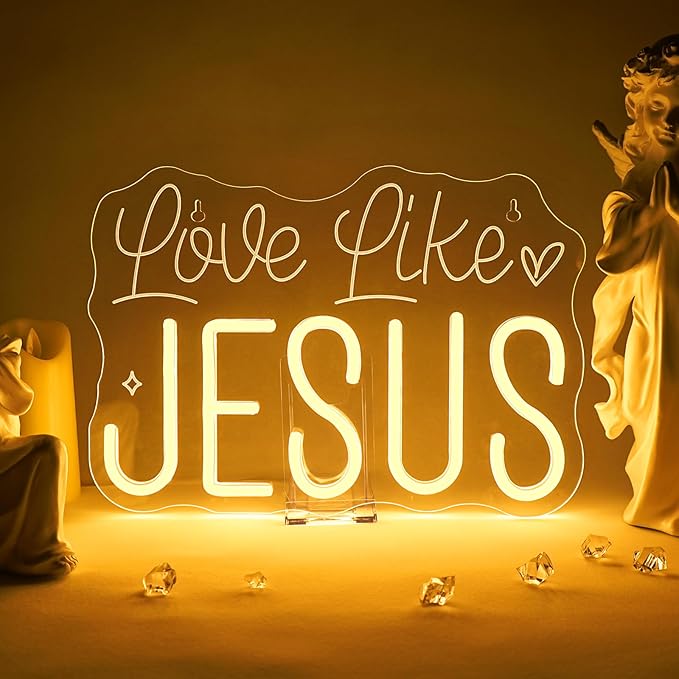 Horseneon Love Like JESUS Neon Sign - Scripture LED Wall Decor for Churches, Home Altars & Christian Gifts, USB-Powered Adjustable Brightness, Faith-Based Lighting