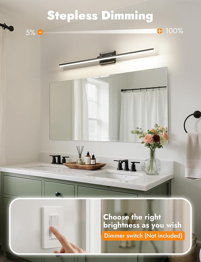NIORSUN 39.4 Inch Modern Bathroom Light Fixture, 24W 5CCT Dimmable LED Black Bathroom Vanity Lights Over Mirror, Vanity Lights for Bathrooms Restroom Mirror- ETL Certified