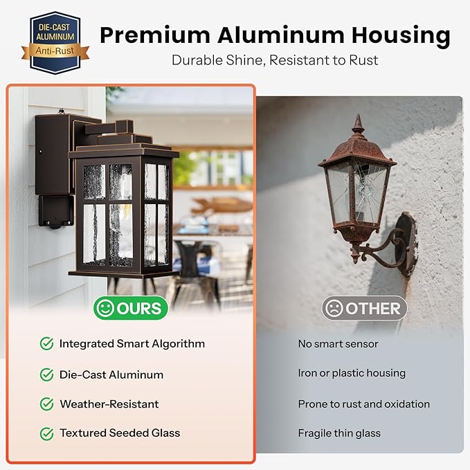 Gleamz Outdoor Porch Light with GFCI Outlet, Oil Rubbed Bronze Gold Trim Farmhouse Exterior Lighting Fixtures Wall Mount for Garage, Anti-Rust Outside Lights for House with Outlet, Outdoor Wall Sconce