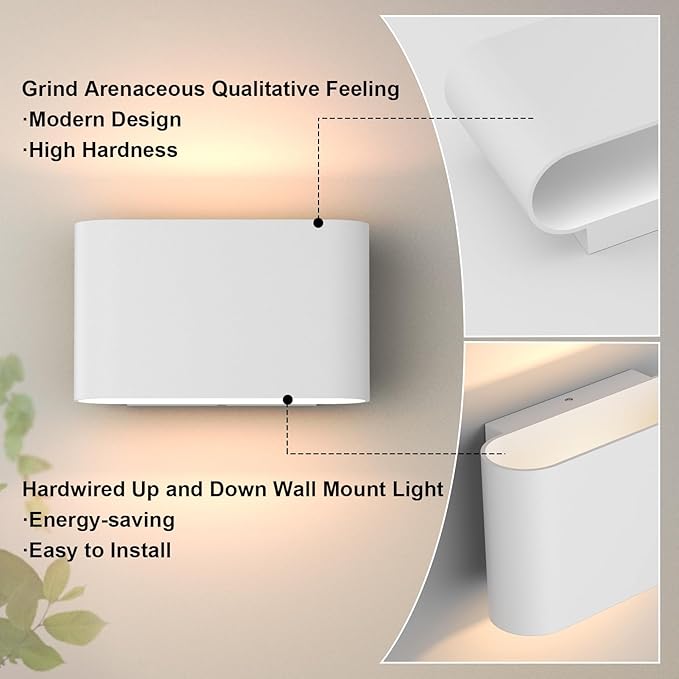 Aipsun Modern LED Wall Sconces Hardwired Interior Wall Lights Set of 2 Indoor Aluminum Up and Down Wall Mount Light for Living Room Bedroom Hallway Corridor Warm White 3000K(with G9 Bulbs)