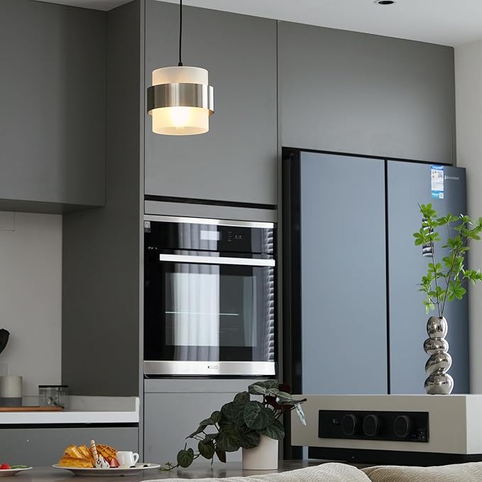 Pendant Lights Kitchen Island Lighting, 2 Pack 7 Inch Mini Glass Haning Lights for Entrance Aisle Decorative Lighting Fixture for Dining and Bar Table (Brushed Nickel with Frosted White)