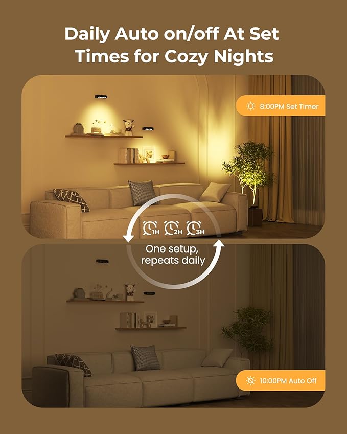 LED Spotlights Indoor, 5500mAh Rechargeable 300 Lumen Picture Lights, Wireless Uplights with Daily Auto Timer＆Dimmable, Spot Lights Indoor for Plants Display Painting Artwork (Black, 4 Pack)