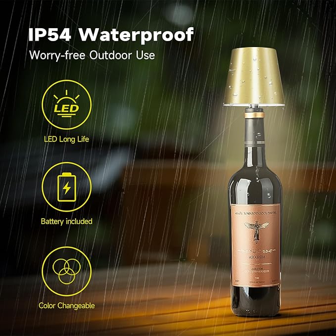 2025 New Wireless Bottle Lamp - LED Bottle Lights for Liquor & Wine Bottles, Cordless Lampshade, Whiskey Bottle Top Light, Bottle Stopper Night Light Kit, Rechargeable 3-Tone Touch-Dimmable