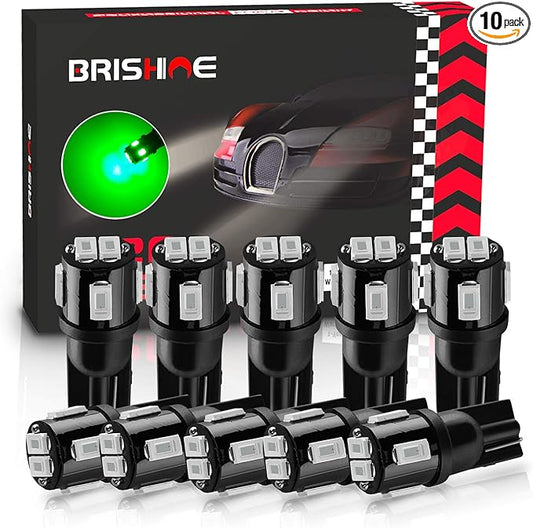 194 LED Bulbs Extremely Bright Green 5630 Chipsets 168 2825 175 T10 W5W LED Replacement Bulbs for Car Interior Dome Map Door Courtesy Trunk License Plate Lights(Pack of 10)