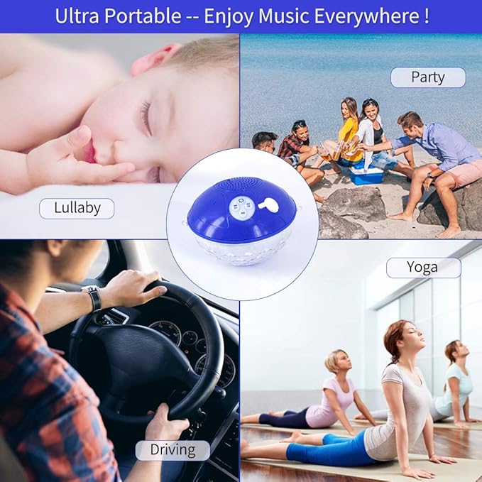 Blufree Bluetooth Pool Speaker with Colorful Light, Portable Floating Pool Speaker IP68 Waterproof,Built-in Mic, Floatable Crystal Clear Sound Wireless Bluetooth Hot Tub Speakers for Pools Spa Outdoor