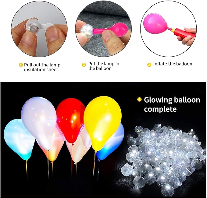 Aogist 100pcs White LED Balloon Light, Tiny Light Mini Round Led Ball Lamp for Paper Lantern Balloon, Indoor Outdoor Event - Fun Halloween Christmas Party Wedding Decoration Supplies