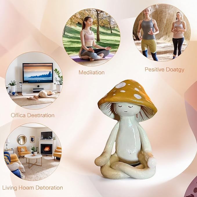 Meditation Mushroom Statue, Cute Small Resin Yoga Mushroom Figurine, 1.97 * 1.57 * 3.15 Inch Mushroom Meditation Tabletop Decor, for Garden Yard Home Patio Office Decoration