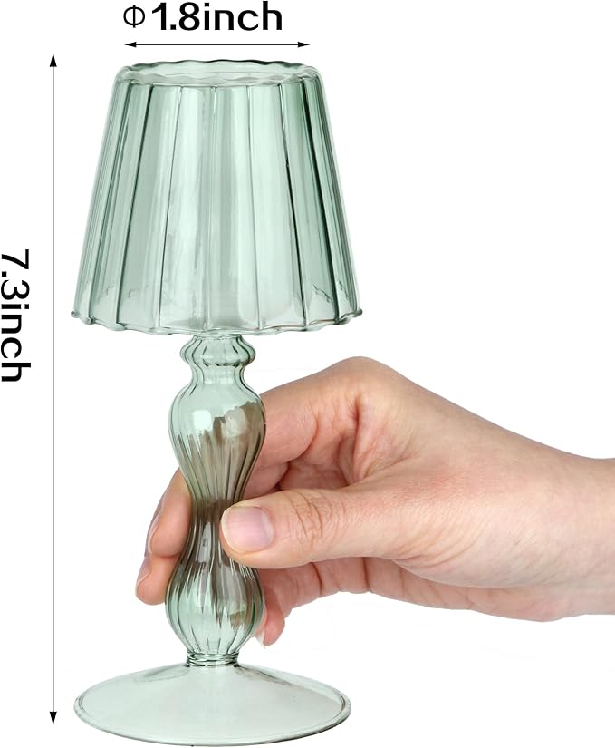 Desk Lamp Shaped Glass Candle Holder - Glass Hurricane Candleholder Crystal Decorative Candle Stand for Table Wedding Dinning Centerpieces Party Supplies Decor DarkGreen